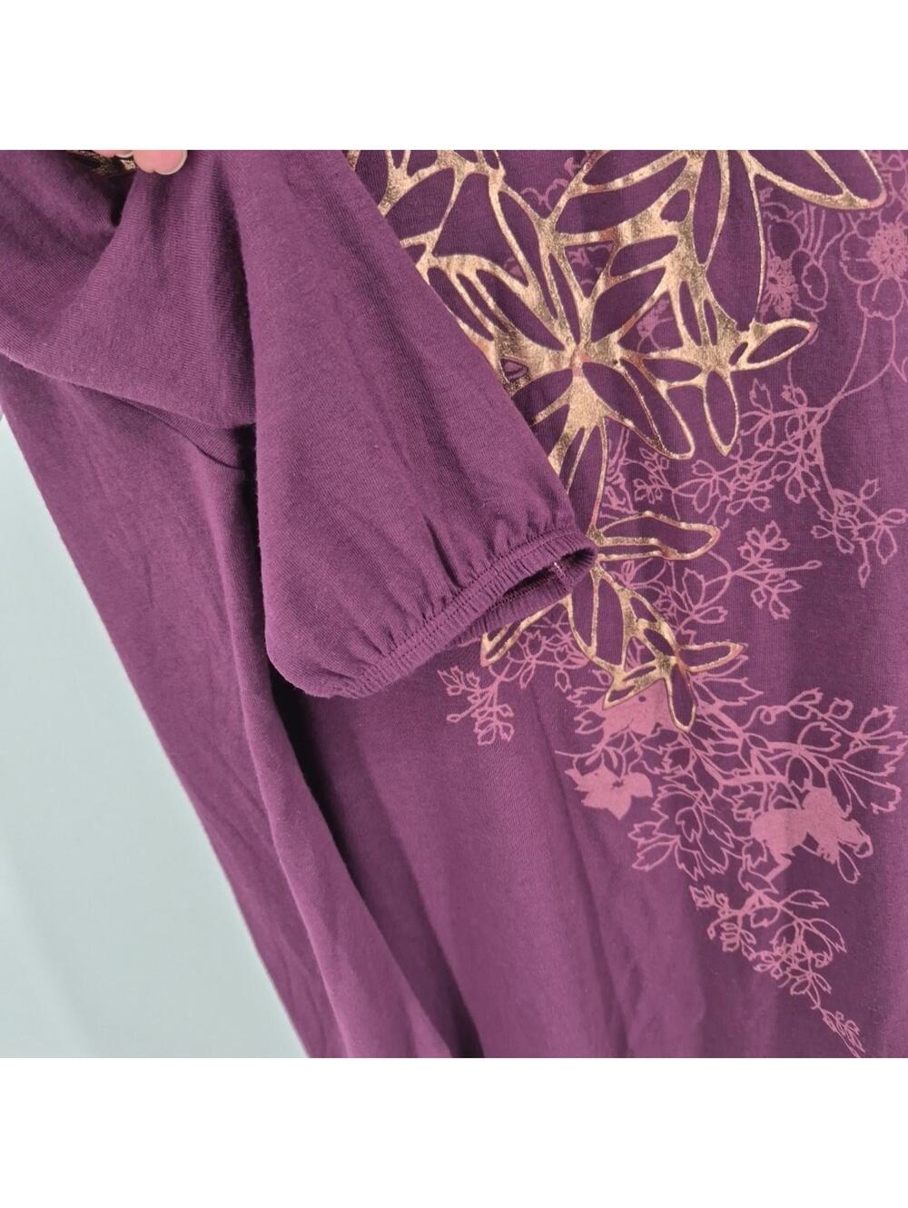 JMS Just My Size Women Top 2X Purple Shirt Floral Balloon 3/4 Sleeve Tee - Picture 6 of 14